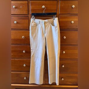 Louis Feraud Beige Straight Leg Calfskin Women's Pants, fully lined